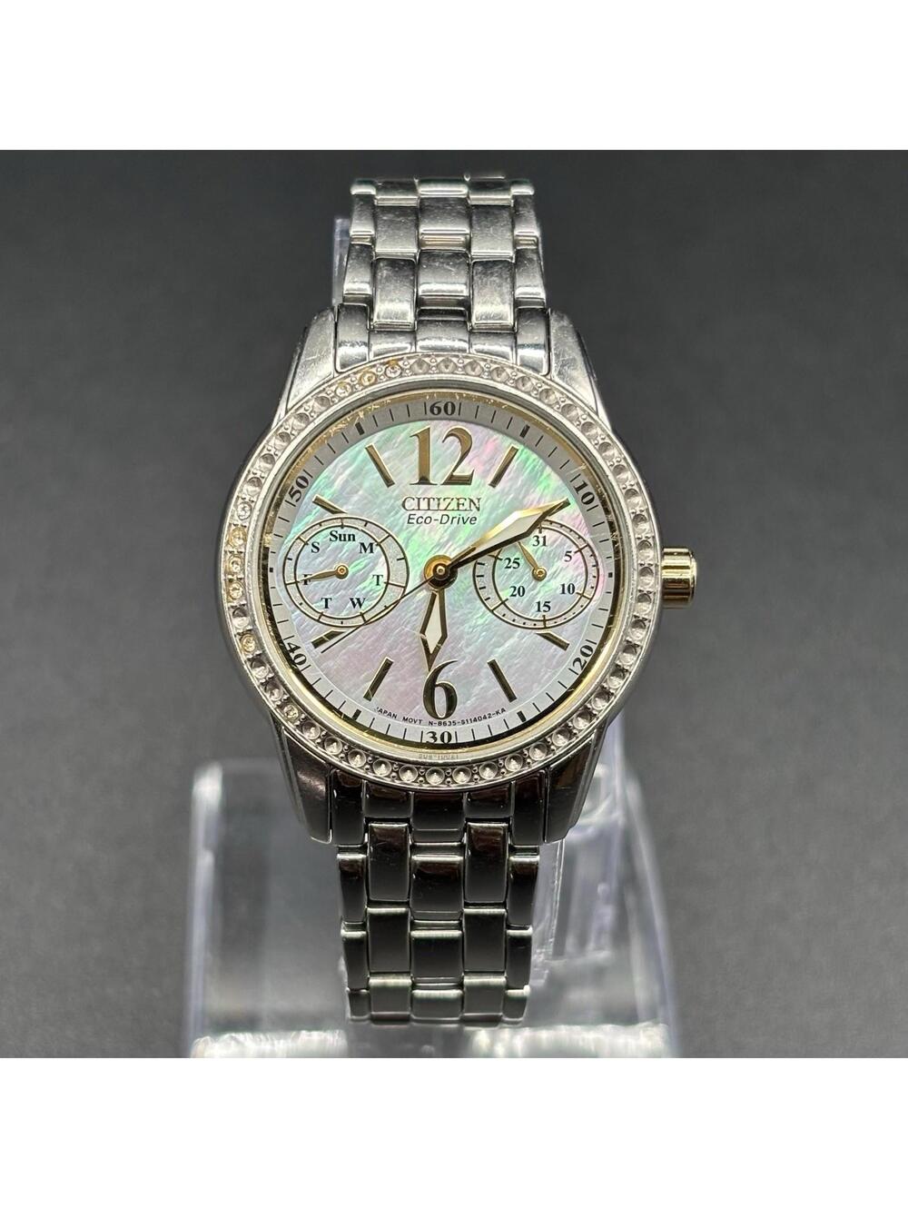 Citizen Eco-Drive Ladies Day/Date MOP Dial Watch — Missing Stones From Bezel
